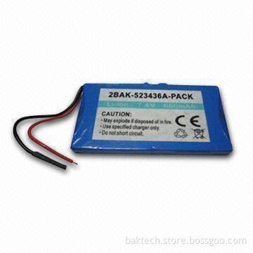 Customized Li-ion Battery Pack with 7.4V Voltage, 650mAh Capacity